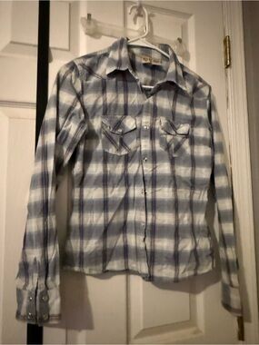 CO Light Blue and White Plaid Button-Down Shirt